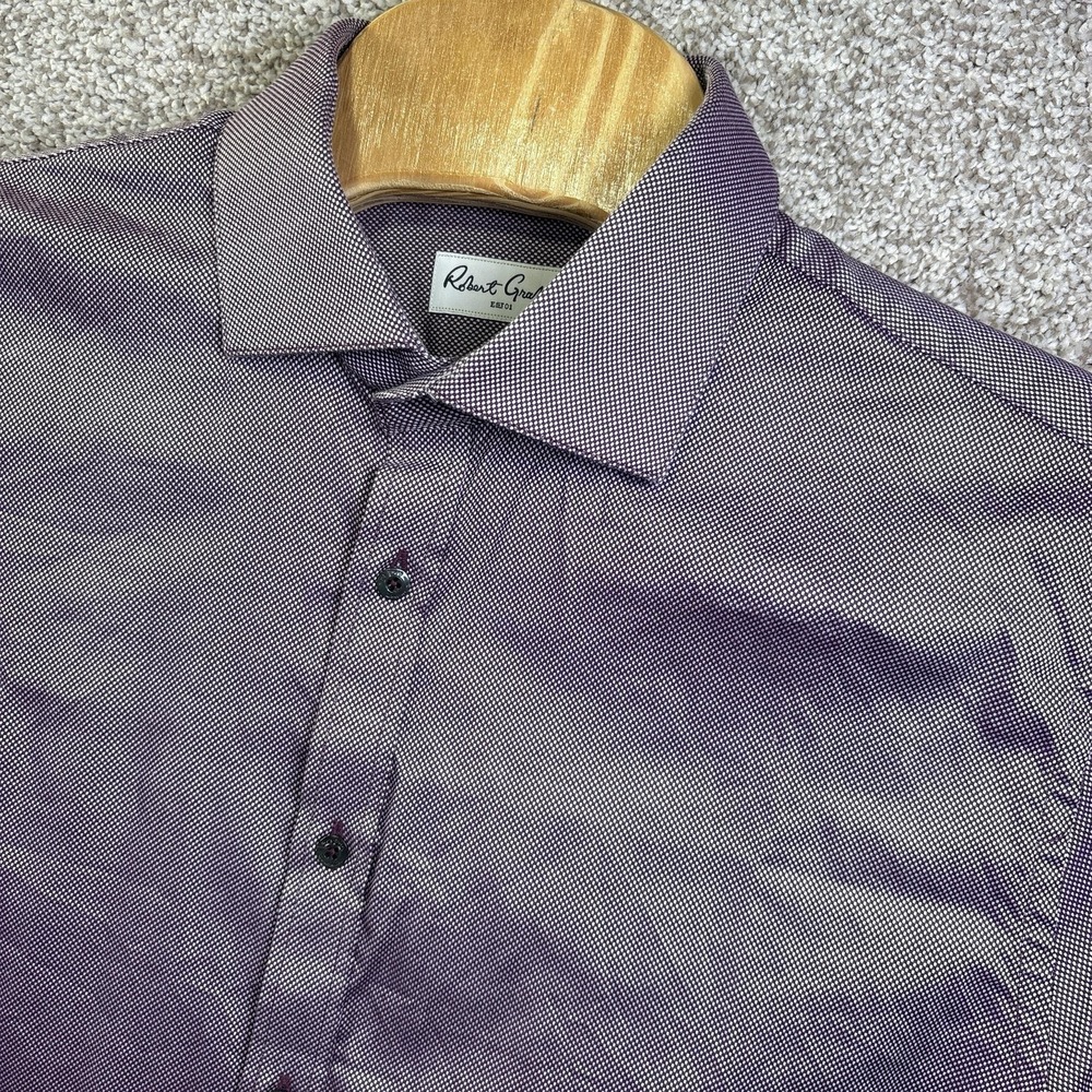 Robert Graham Shirt Mens 18 Purple Geometric Stretch Long Sleeve Dress Shirt